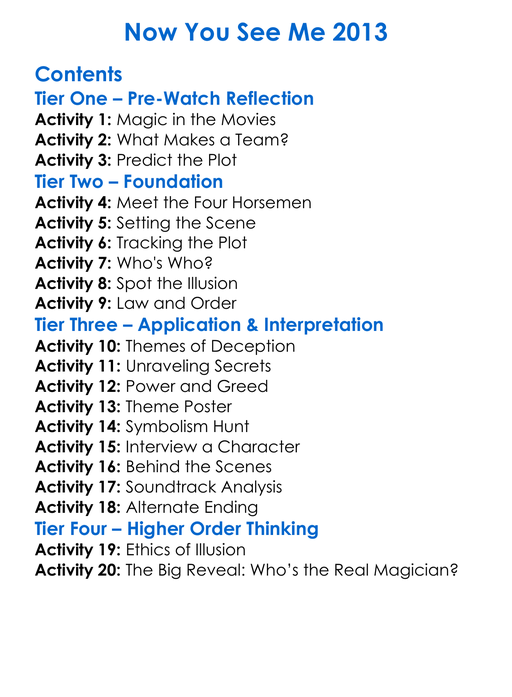 Now You See Me 2013 Worksheet Activity Booklet