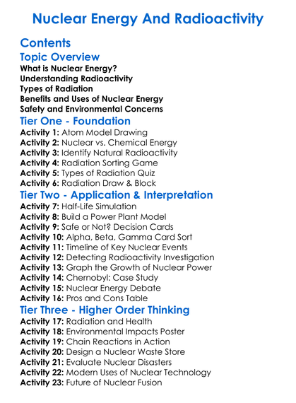Nuclear Energy And Radioactivity Worksheet Activity Booklet
