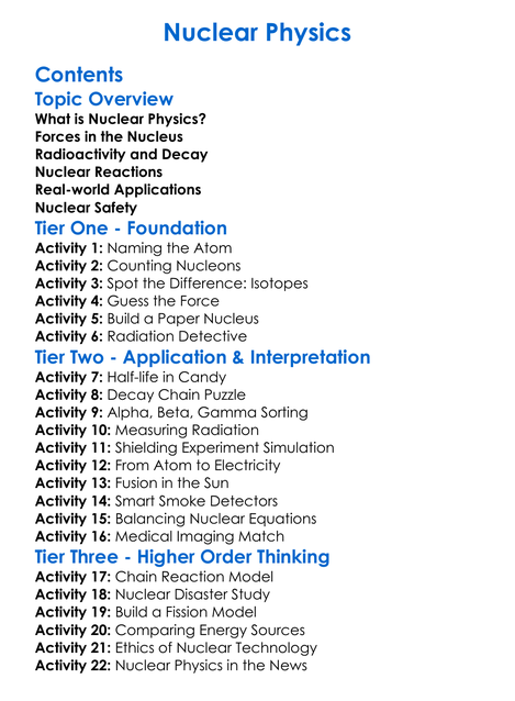 Nuclear Physics Worksheet Activity Booklet