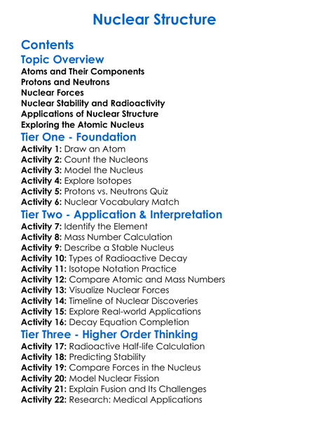 Nuclear Structure Worksheet Activity Booklet