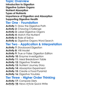 Nutrient Absorption And Digestion Worksheet Activity Booklet