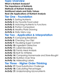 Nutrient Analysis Worksheet Activity Booklet