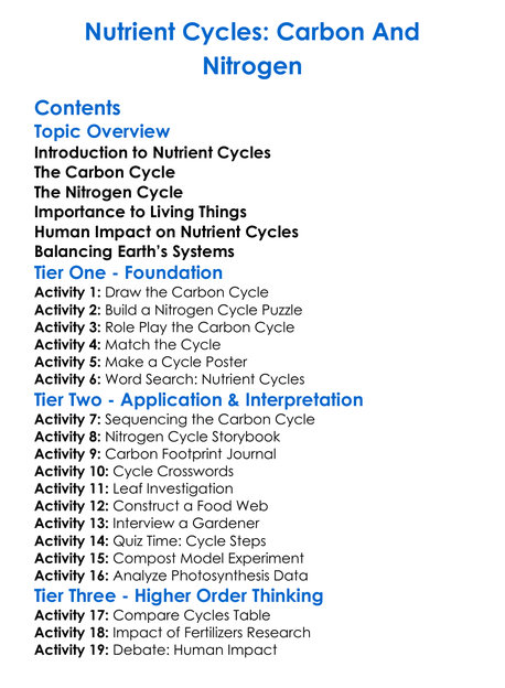 Nutrient Cycles Carbon And Nitrogen Worksheet Activity Booklet