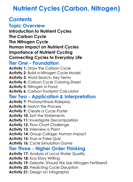 Nutrient Cycles Carbon Nitrogen Worksheet Activity Booklet