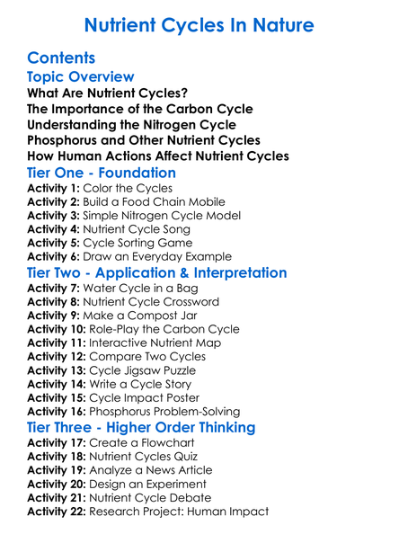 Nutrient Cycles In Nature Worksheet Activity Booklet