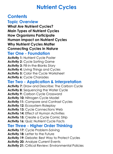 Nutrient Cycles Worksheet Activity Booklet