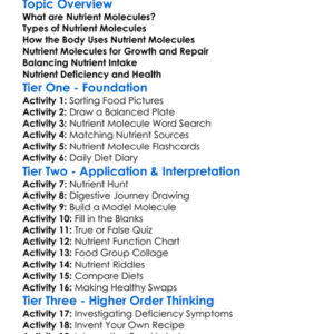 Nutrient Molecules Worksheet Activity Booklet