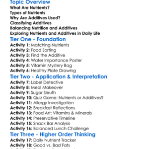 Nutrients And Additives Worksheet Activity Booklet