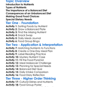 Nutrients And Balanced Diet Worksheet Activity Booklet
