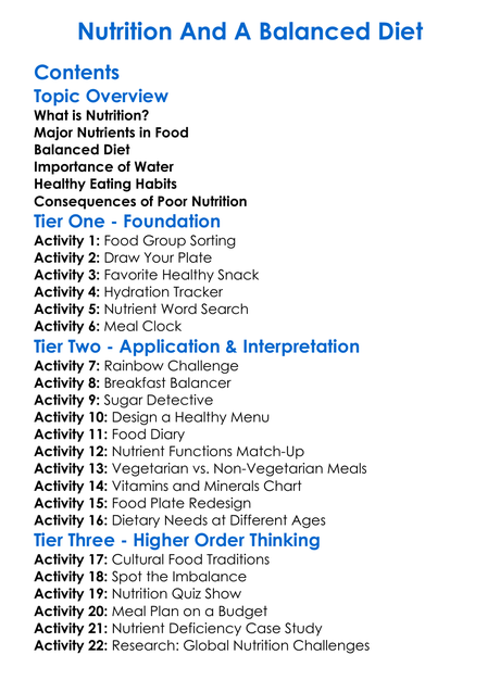 Nutrition And A Balanced Diet Worksheet Activity Booklet