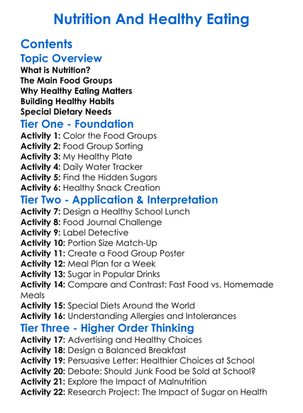 Nutrition And Healthy Eating Worksheet Activity Booklet