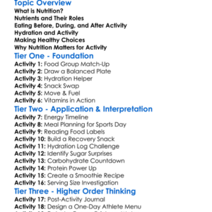 Nutrition For Activity Worksheet Activity Booklet