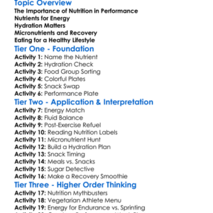 Nutrition For Performance Worksheet Activity Booklet