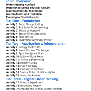 Nutrition For Physical Activity Worksheet Activity Booklet