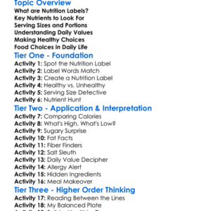 Nutrition Labels And Food Choices Worksheet Activity Booklet