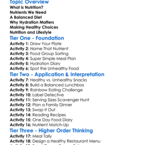 Nutrition Principles Worksheet Activity Booklet