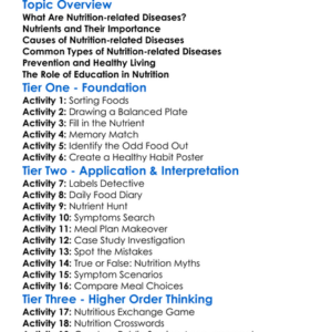 Nutrition-Related Diseases Worksheet Activity Booklet