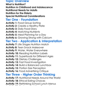 Nutrition Throughout Life Stages Worksheet Activity Booklet