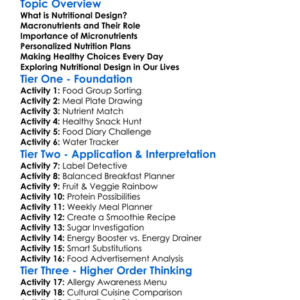 Nutritional Design Worksheet Activity Booklet