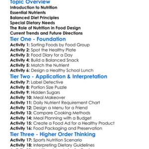 Nutritional Principles In Food Design Worksheet Activity Booklet