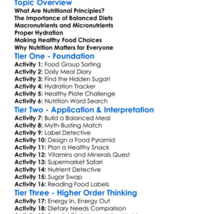 Nutritional Principles Worksheet Activity Booklet