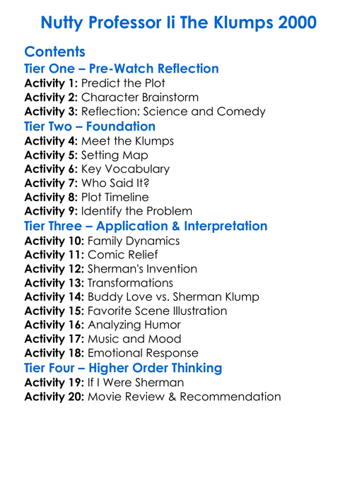 Nutty Professor Ii The Klumps 2000 Worksheet Activity Booklet