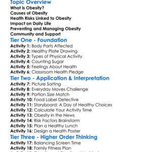Obesity And Health Risks Worksheet Activity Booklet