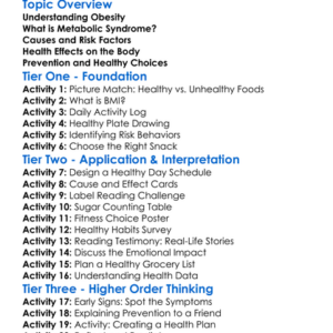 Obesity And Metabolic Syndrome Worksheet Activity Booklet