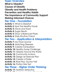 Obesity And Related Diseases Worksheet Activity Booklet