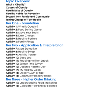 Obesity Prevention Worksheet Activity Booklet