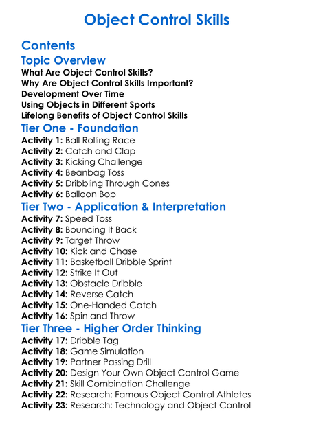 Object Control Skills Worksheet Activity Booklet