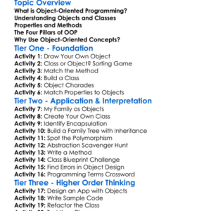 Object-Oriented Concepts Worksheet Activity Booklet