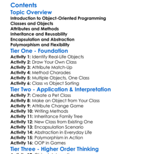 Object-Oriented Programming Concepts Worksheet Activity Booklet