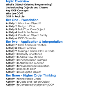 Object-Oriented Programming Worksheet Activity Booklet