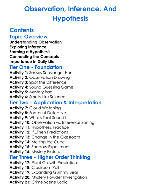 Observation Inference And Hypothesis Worksheet Activity Booklet