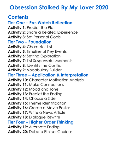 Obsession Stalked By My Lover 2020 Worksheet Activity Booklet