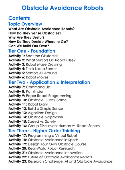 Obstacle Avoidance Robots Worksheet Activity Booklet