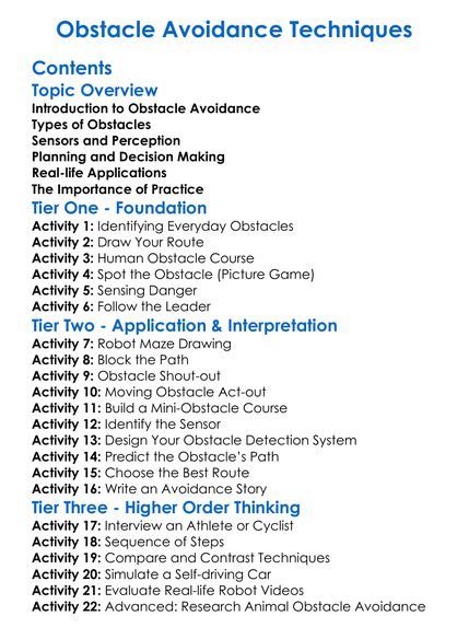 Obstacle Avoidance Techniques Worksheet Activity Booklet