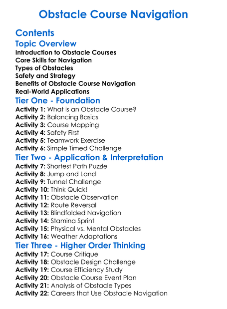Obstacle Course Navigation Worksheet Activity Booklet