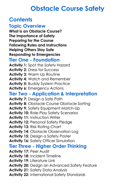 Obstacle Course Safety Worksheet Activity Booklet