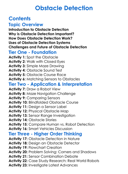 Obstacle Detection Worksheet Activity Booklet