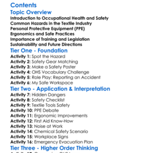 Occupational Health And Safety In Textiles Worksheet Activity Booklet