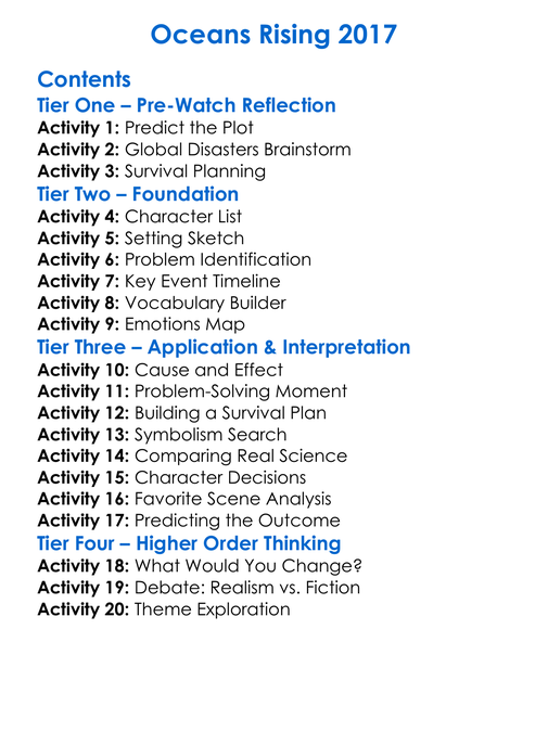 Oceans Rising 2017 Worksheet Activity Booklet
