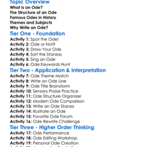 Odes Worksheet Activity Booklet