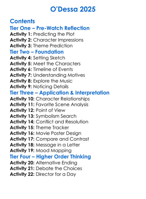 Odessa 2025 Worksheet Activity Booklet