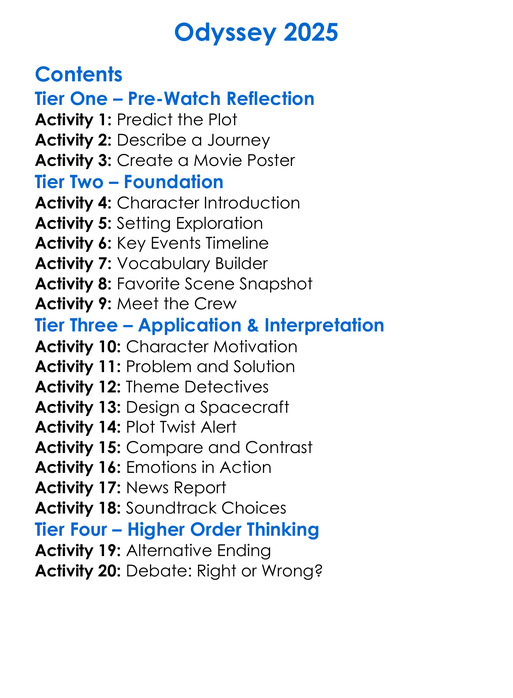 Odyssey 2025 Worksheet Activity Booklet