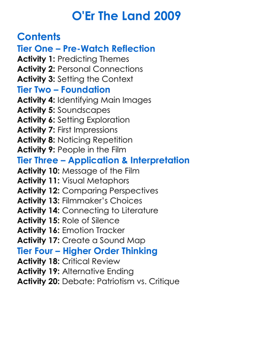 Oer The Land 2009 Worksheet Activity Booklet