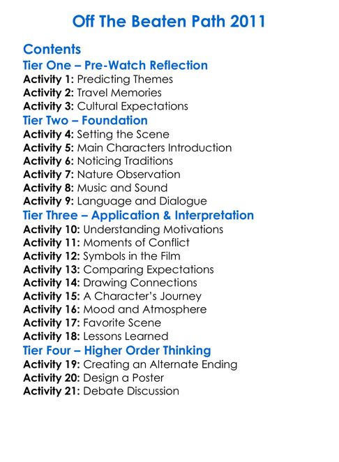 Off The Beaten Path 2011 Worksheet Activity Booklet