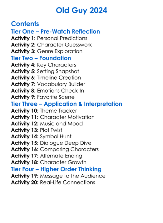 Old Guy 2024 Worksheet Activity Booklet