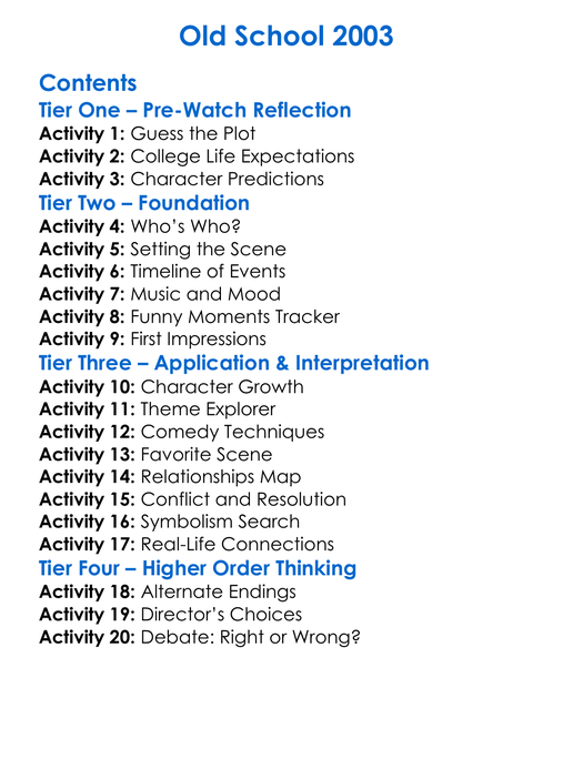 Old School 2003 Worksheet Activity Booklet